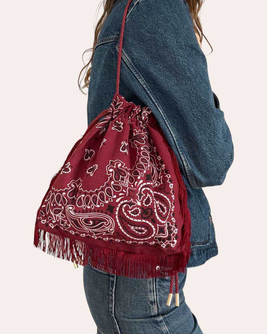 Pouch Bag à franges en bandana Kombinaison, fait main à Paris – photo 3